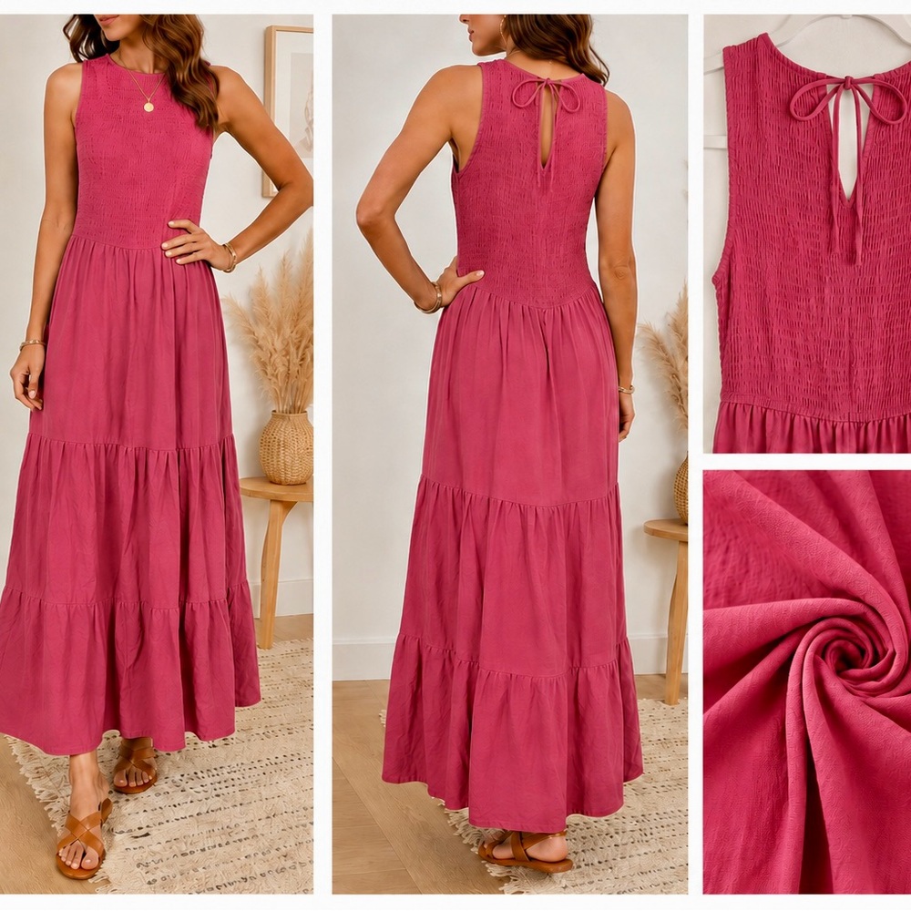 ZESICA Women’s Boho Summer Dress Sleeveless Flowy Beach Vacation Pink Dress